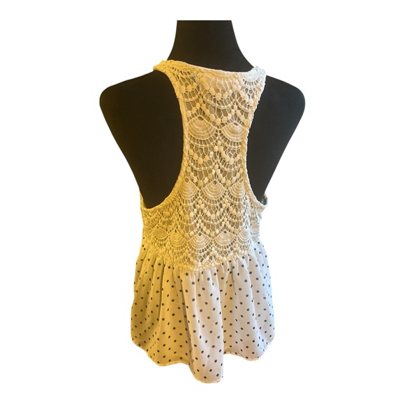 Abercrombie & Fitch Blue & White Polka Dot Lace Boho Crochet Tank Top — Size M - Picture 2 of 8